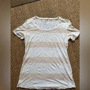 Lululemon Athletica White and Tan Striped Tee